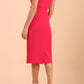 brunette model wearing diva catwalk lydia sleeveless pencil flattering fitted plain dress with split neckline and pleating across the body Virtual Pink side back
