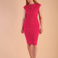model wearing diva catwalk lydia sleeveless pencil flattering fitted plain dress with split neckline and pleating across the body Virtual Pink  front