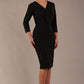 model wearing diva catwalk cranston pencil-skirt dress with low v-neck and tie detail wide band with sleeves in black colour front side (Black)