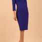 Model wearing Diva catwalk Pieris pencil dress in palace blue with three quarter sleeve figure fitted front image