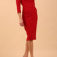 Model wearing Diva catwalk Pieris pencil dress in cardinal red with three quarter sleeve figure fitted front image