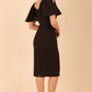 brunette model is wearing diva catwalk hermione pencil dress with tie shoulder details and empire waistline in black back