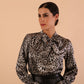 divacatwalk ricky long sleeve animal printed top with a loose tie detail at the front in silver leopard print 