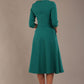 model is wearing diva catwalk casares swing dress with a keyhole neckline three quarter sleeve dress with pocket detail in Parasailing green back (Parasailing Green)