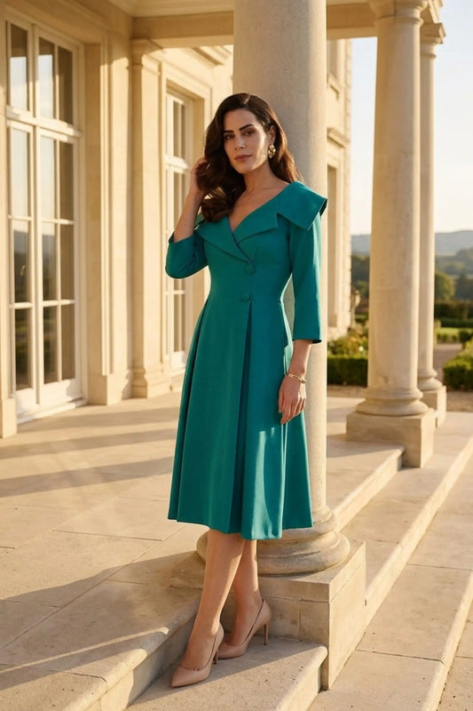 Gatsby Sleeved Oversized Collar Swing Dress 