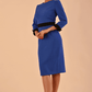 Model wearing diva catwalk Reese 3/4 Sleeved pencil skirt dress with a contrast sleeve and waistband details in Cobalt Blue/ Navy Blue