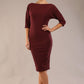 Model wearing the SEED Fulham pencil dress in port royale, showing the clean boat neckline and dolman sleeves (Port Royale)