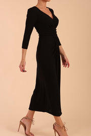 Model wearing diva catwalk Melody Long Sleeve Sparkle Midaxi Dress in Black front