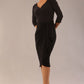 model is wearing diva catwalk contrast pencil dress with sleeve and asymmetric skirt detail in black and black sparkle front