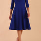  model is wearing diva catwalk january sleeved a-line v-neck dress in royal blue front