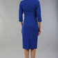 Model wearing Diva Catwalk Lantana Square Neck Pencil Dress 3/4 Sleeve in Cobalt Blue back