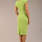 brunette model is wearing a diva catwalk stella sweetheart neckline cap sleeve pencil dress in lime green colour back