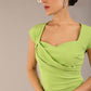 brunette model is wearing a diva catwalk stella sweetheart neckline cap sleeve pencil dress in lime green colour front