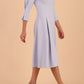 model is wearing diva catwalk harpsden a-line skirt 3/4 sleeve swing dress with rounded neckline in Celestial Blue front side
