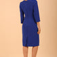Model wearing back diva catwalk Elsinor 3/4 Sleeve pencil skirt dress with two side pockets in Royal Blue