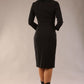 model wearing a diva catwalk  Helium 3/4 Sleeved Pencil Dress with 3/4 sleeve and knee length and bow detail on the neckline in black colour