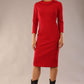 model wearing a diva catwalk  Helium 3/4 Sleeved Pencil Dress with 3/4 sleeve and knee length and bow detail on the neckline in dark red colour