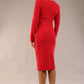 model wearing a diva catwalk Olgivy Long Sleeve Knee Length Pencil Dress round neckline and long sleeve in electric red colour