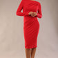 model wearing a diva catwalk Olgivy Long Sleeve Knee Length Pencil Dress round neckline and long sleeve in electric red colour