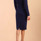 model wearing a diva catwalk Olgivy Long Sleeve Knee Length Pencil Dress round neckline and long sleeve in navy blue colour