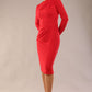 model wearing a diva catwalk Olgivy Long Sleeve Knee Length Pencil Dress round neckline and long sleeve in electric red colour