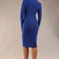 model wearing a diva catwalk Olgivy Long Sleeve Knee Length Pencil Dress round neckline and long sleeve in cobalt blue colour