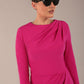model wearing a diva catwalk Olgivy Long Sleeve Knee Length Pencil Dress round neckline and long sleeve in magenta colour