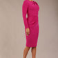 model wearing a diva catwalk Olgivy Long Sleeve Knee Length Pencil Dress round neckline and long sleeve in magenta colour