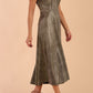 Model wearing diva catwalk Capri A-Line Midaxi Glitter Dress in Sherwood Glitter Gold side