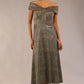 Model is wearing a diva catwalk Capri A-Line Midaxi Glitter Dress in Sherwood Glitter Gold front