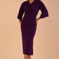 Model wearing diva catwalk Diana Cowl Neck pencil skirt dress in purple