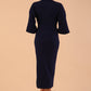 Model wearing diva catwalk Diana Cowl Neck pencil skirt dress in navy blue