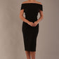 model is wearing diva catwalk amelia pencil dress with bardot neckline and ruched back in black front (Black)