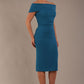 model is wearing diva catwalk amelia pencil dress with bardot neckline and ruched back in Tropical teal front (Tropical Teal)
