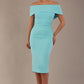 model is wearing diva catwalk amelia pencil dress with bardot neckline and ruched back in Turquoise (Turquoise)