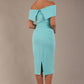 model is wearing diva catwalk amelia pencil dress with bardot neckline and ruched back in Turquoise (Turquoise)
