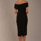 model is wearing diva catwalk amelia pencil dress with bardot neckline and ruched back in black back (Black)