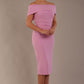 model is wearing diva catwalk amelia pencil dress with bardot neckline and ruched back in Dawn Pink (Dawn Pink)