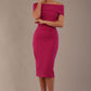 model is wearing diva catwalk amelia pencil dress with bardot neckline and ruched back in Magenta (Magenta)