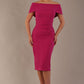 model is wearing diva catwalk amelia pencil dress with bardot neckline and ruched back in Magenta (Magenta)