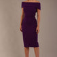 model is wearing diva catwalk amelia pencil dress with bardot neckline and ruched back in Passion Purple front (Passion Purple)