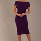 model is wearing diva catwalk amelia pencil dress with bardot neckline and ruched back in Passion Purple front (Passion Purple)