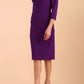 Model wearing diva catwalk Monique 3/4 Sleeve Pencil Dress in Passion Purple side