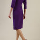 Model wearing diva catwalk Bentley 3/4 Sleeve Knee Length Pencil Dress in Deep Purple back