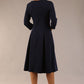 model is wearing a diva catwalk Cordelia Square Neck Pleated Midi A-line Dress with 3/4 sleeve in navy blue colour back