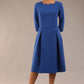 model is wearing a diva catwalk Cordelia Square Neck Pleated Midi A-line Dress with 3/4 sleeve in cobalt blue colour front