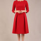 model is wearing a diva catwalk Cordelia Square Neck Pleated Midi A-line Dress with 3/4 sleeve in dark red colour front