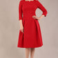 model is wearing a diva catwalk Cordelia Square Neck Pleated Midi A-line Dress with 3/4 sleeve in dark red colour front