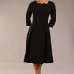 model is wearing a diva catwalk Cordelia Square Neck Pleated Midi A-line Dress with 3/4 sleeve in black colour front