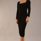 Model wearing diva catwalk Kiki Silky Stretch Ruched Midaxi Dress in Black side